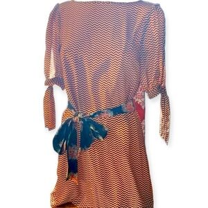 4 for $40 SALE! Jenny Han 100% Silk Mini Dress, Orange Zigzag, Size XS